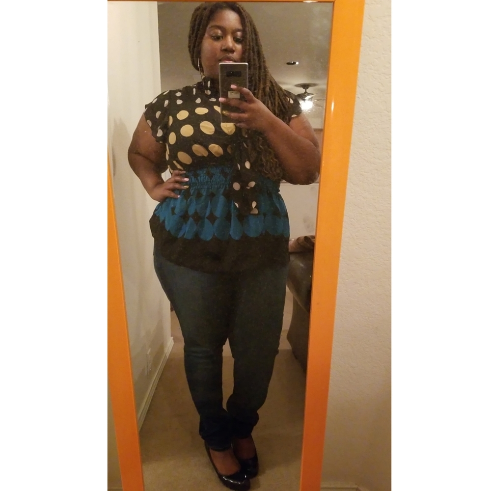 MKM Designs Multicolored Tie-Neck Sheer Polka Dot Blouse